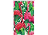 Abakuhaus Tenda Da Doccia Stretta Flamingo, Foglie Esotiche Retrò, Set Decorativo Per Bagno In Tessuto Con Ganci, 120 X 180 Cm, Verde Rosa