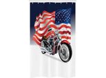 Abakuhaus Tenda Da Doccia Americana Stretta, Motocicletta E Bandiera Degli Stati Uniti, Set Decorativo Per Bagno In Tessuto Con Ganci, 120 X 180 Cm, Multicolore