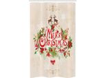 Abakuhaus Tenda Da Doccia Stretta Natalizia, Floreale Merry Xmas, Set Di Decorazioni Per Il Bagno In Tessuto Con Ganci, 120 X 180 Cm, Verde Rosso Tan