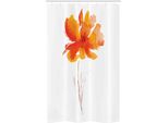 Abakuhaus Tenda Da Doccia Stretta Naturale, Romantisches Poppy, Set Decorativo Per Bagno In Tessuto Con Ganci, 120 X 180 Cm, Arancione E Bianco