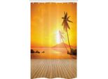 Abakuhaus Tenda Da Doccia Tropicale Stretta, Travi In Legno Tramonto, Set Decorativo Per Bagno In Tessuto Con Ganci, 120 X 180 Cm, Arancione Marrone