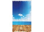 Abakuhaus Tenda Da Doccia Nautica Stretta, Seascape Nuvoloso Spiaggia, Set Decorativo Per Bagno In Tessuto Con Ganci, 120 X 180 Cm, Marrone Bianco Blu