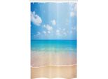Abakuhaus Tenda Da Doccia Stretta Naturale, Tropical Sea Coast Sky, Set Decorativo Per Bagno In Tessuto Con Ganci, 120 X 180 Cm, Crema Blu