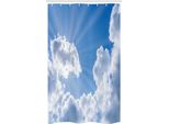 Abakuhaus Tenda Da Doccia Stretta Naturale, Paesaggio Con Nuvole, Set Decorativo Per Bagno In Tessuto Con Ganci, 120 X 180 Cm, Blu E Bianco