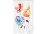 Abakuhaus Tenda Da Doccia Stretta, Fiori Naturali, Set Decorativo Per Bagno In Tessuto Con Ganci, 120 X 180 Cm, Arancione Blu Rosso