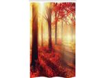Abakuhaus Tenda Da Doccia Stretta, Mattina Nebbiosa Nella Foresta, Set Decorativo Per Bagno In Tessuto Con Ganci, 120 X 180 Cm, Giallo Rosso