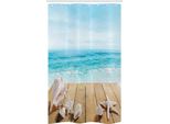 Abakuhaus Tenda Da Doccia Stretta, Sunshine Maldives Deck, Set Decorativo Per Bagno In Tessuto Con Ganci, 120 X 180 Cm, Beige Marrone Chiaro