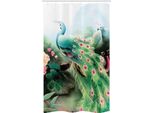 Abakuhaus Tenda Da Doccia Stretta Con Motivo Pavone, Giardino Estivo Fiorito, Set Decorativo Per Bagno In Tessuto Con Ganci, 120 X 180 Cm, Verde