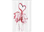 Abakuhaus Tenda Da Doccia Stretta Flamingo, Lovers Kissing, Set Decorativo Per Bagno In Tessuto Con Ganci, 120 X 180 Cm, Corallo Scuro Bianco