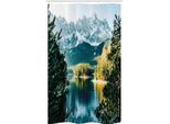 Abakuhaus Tenda Da Doccia Invernale Stretta, Berg Frozen Lake, Set Decorativo Per Bagno In Tessuto Con Ganci, 120 X 180 Cm, Verde Bianco