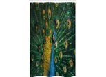 Abakuhaus Wendekreis Tenda Da Doccia Stretta, Ritratto Del Pavone, Set Decorativo Per Bagno In Tessuto Con Ganci, 120 X 180 Cm, Arancione Verde Blu