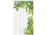 Abakuhaus Tenda Da Doccia Stretta Con Motivo Alberi, Rami Freschi Con Foglie, Set Decorativo Per Bagno In Tessuto Con Ganci, 120 X 180 Cm, Verde Bianco