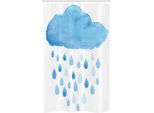 Abakuhaus Tenda Da Doccia Stretta Blu E Bianca, Gocce Di Pioggia E Nuvole, Set Decorativo Per Bagno In Tessuto Con Ganci, 120 X 180 Cm, Blu E Bianco