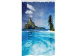 Abakuhaus Tenda Da Doccia Stretta Turchese, Mare, Montagne E Palme, Set Decorativo Per Bagno In Tessuto Con Ganci, 120 X 180 Cm, Turchese Verde