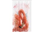 Abakuhaus Tenda Da Doccia Stretta Flamingo, Acquerello Con Uccelli Esotici, Set Decorativo Per Bagno In Tessuto Con Ganci, 120 X 180 Cm, Arancione E Bianco