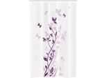 Abakuhaus Tenda Da Doccia Stretta Viola, Fiori Viola, Set Decorativo Per Bagno In Tessuto Con Ganci, 120 X 180 Cm, Bianco Viola