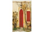 Abakuhaus Tenda Da Doccia Rustica Stretta, Stile Toscano, Set Decorativo Per Bagno In Tessuto Con Ganci, 120 X 180 Cm, Beige Giallo Rosso