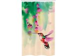 Abakuhaus Tenda Da Doccia Stretta Naturale, Colibrì E Fiori, Set Decorativo Per Bagno In Tessuto Con Ganci, 120 X 180 Cm, Verde