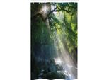 Abakuhaus Tenda Da Doccia Stretta Rainforest, Jungle Sunlight Trees, Set Decorativo Per Bagno In Tessuto Con Ganci, 120 X 180 Cm, Verde Bianco