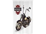 Abakuhaus Tenda Da Doccia Stretta, Old Classic Motorrad, Set Decorativo Per Bagno In Tessuto Con Ganci, 120 X 180 Cm, Nero Beige