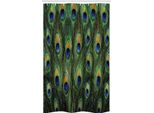 Abakuhaus Tenda Da Doccia Stretta Peacock, Exotic Animal Feathers, Set Decorativo Per Bagno In Tessuto Con Ganci, 120 X 180 Cm, Verde Senape Navy