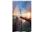 Abakuhaus Tenda Da Doccia Stretta Con Motivo Faro, Nuvole E Tramonto Sul Mare, Set Decorativo Per Bagno In Tessuto Con Ganci, 120 X 180 Cm, Multicolore