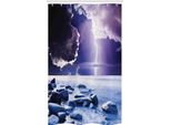 Abakuhaus Tenda Da Doccia Stretta Naturale, Paesaggio Mystic Dark Sky, Set Decorativo Per Bagno In Tessuto Con Ganci, 120 X 180 Cm, Blu Lilla