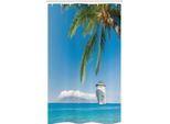 Abakuhaus Tenda Da Doccia Tropicale Stretta, Palma Da Crociera, Set Decorativo Per Bagno In Tessuto Con Ganci, 120 X 180 Cm, Verde Turchese