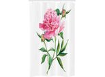 Abakuhaus Tenda Da Doccia Stretta Naturale, Vintage Peony, Set Decorativo Per Bagno In Tessuto Con Ganci, 120 X 180 Cm, Verde Bianco Rosa