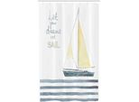Abakuhaus Ispiratore Tenda Da Doccia Stretta, Vela Viaggi, Set Decorativo Per Bagno In Tessuto Con Ganci, 120 X 180 Cm, Azzurro Bianco