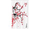 Abakuhaus Sakura Tenda Da Doccia Stretta, Acquerello Giardino Estivo, Set Decorativo Per Bagno In Tessuto Con Ganci, 120 X 180 Cm, Grigio E Vermiglio