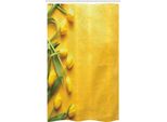 Abakuhaus Tenda Da Doccia Stretta Gialla, Tulipani Giardino, Set Decorativo Per Bagno In Tessuto Con Ganci, 120 X 180 Cm, Giallo Verde