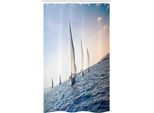 Abakuhaus Tenda Da Doccia Stretta In Stile Nautico, Vela Sportiva Da Competizione, Set Decorativo Per Bagno In Tessuto Con Ganci, 120 X 180 Cm, Blu E Bianco