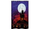 Abakuhaus Tenda Da Doccia Stretta Halloween, Castello Infestato, Set Decorativo Per Bagno In Tessuto Con Ganci, 120 X 180 Cm, Multicolore