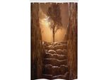 Abakuhaus Tenda Da Doccia Stretta Con Motivo Alberi, Marrone Cielo Tramonto Nuvoloso, Set Decorativo Per Bagno In Tessuto Con Ganci, 120 X 180 Cm, Marrone