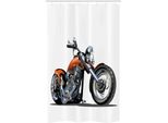 Abakuhaus Caricatura Tenda Da Doccia Stretta, Avventura In Moto, Set Decorativo Per Bagno In Tessuto Con Ganci, 120 X 180 Cm, Arancione Nero