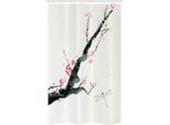 Abakuhaus Tenda Da Doccia Stretta Con Motivo Floreale, Ciliegio Sakura, Set Decorativo Per Bagno In Tessuto Con Ganci, 120 X 180 Cm, Rosa E Nero