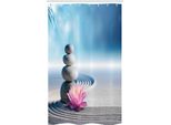 Abakuhaus Tenda Da Doccia Stretta Con Motivo Fiori Di Loto, Meditation Harmony, Set Decorativo Per Bagno In Tessuto Con Ganci, 120 X 180 Cm, Blu Grigio Rosa