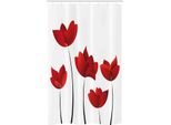 Abakuhaus Tenda Da Doccia Stretta Con Motivi Floreali, Vivid Rose Flower Petal, Set Decorativo Per Bagno In Tessuto Con Ganci, 120 X 180 Cm, Vermiglio E Bianco