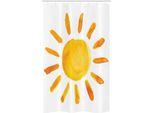 Abakuhaus Tenda Da Doccia Stretta Gialla, Acquerello Sun Childish, Set Decorativo Per Bagno In Tessuto Con Ganci, 120 X 180 Cm, Giallo