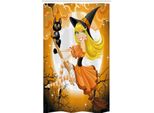 Abakuhaus Tenda Da Doccia Stretta Halloween, Colori Concettuali Strega, Set Decorativo Per Bagno In Tessuto Con Ganci, 120 X 180 Cm, Multicolore