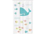 Abakuhaus Caricatura Tenda Da Doccia Stretta, Balena Geometrica, Set Decorativo Per Bagno In Tessuto Con Ganci, 120 X 180 Cm, Giallo E Bianco