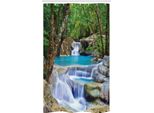 Abakuhaus Tenda Da Doccia Naturale Stretta, Rocce Nel Lago Con Cascata, Set Decorativo Per Bagno In Tessuto Con Ganci, 120 X 180 Cm, Marrone Verde Blu