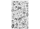 Abakuhaus Videogiochi Tenda Da Doccia Stretta, Stile Sketch Gaming, Set Decorativo Per Bagno In Tessuto Con Ganci, 120 X 180 Cm, Bianco E Nero