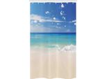 Abakuhaus Tenda Da Doccia Tropicale Stretta, Shore Mare Con Onde, Set Decorativo Per Bagno In Tessuto Con Ganci, 120 X 180 Cm, Crema Turchese Bianco