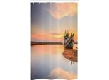 Abakuhaus Tenda Da Doccia Nautica Stretta, Barca Sulla Spiaggia Al Tramonto, Set Decorativo Per Bagno In Tessuto Con Ganci, 120 X 180 Cm, Blu