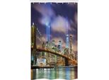 Abakuhaus New York Tenda Da Doccia Stretta, Manhattan Skyline Usa, Set Decorativo Per Bagno In Tessuto Con Ganci, 120 X 180 Cm, Viola Verde