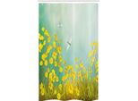 Abakuhaus Tenda Da Doccia Stretta Naturale, Margherite E Libellule, Set Decorativo Per Bagno In Tessuto Con Ganci, 120 X 180 Cm, Verde Giallo