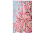 Abakuhaus Tenda Da Doccia Stretta Con Motivi Floreali, Ciliegio Giapponese Sakura, Set Decorativo Per Bagno In Tessuto Con Ganci, 120 X 180 Cm, Rosa Pallido E Azzurro