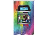 Abakuhaus Tenda Da Doccia Colorata E Stretta, Old Style Hippie Van, Set Decorativo Per Bagno In Tessuto Con Ganci, 120 X 180 Cm, Multicolore